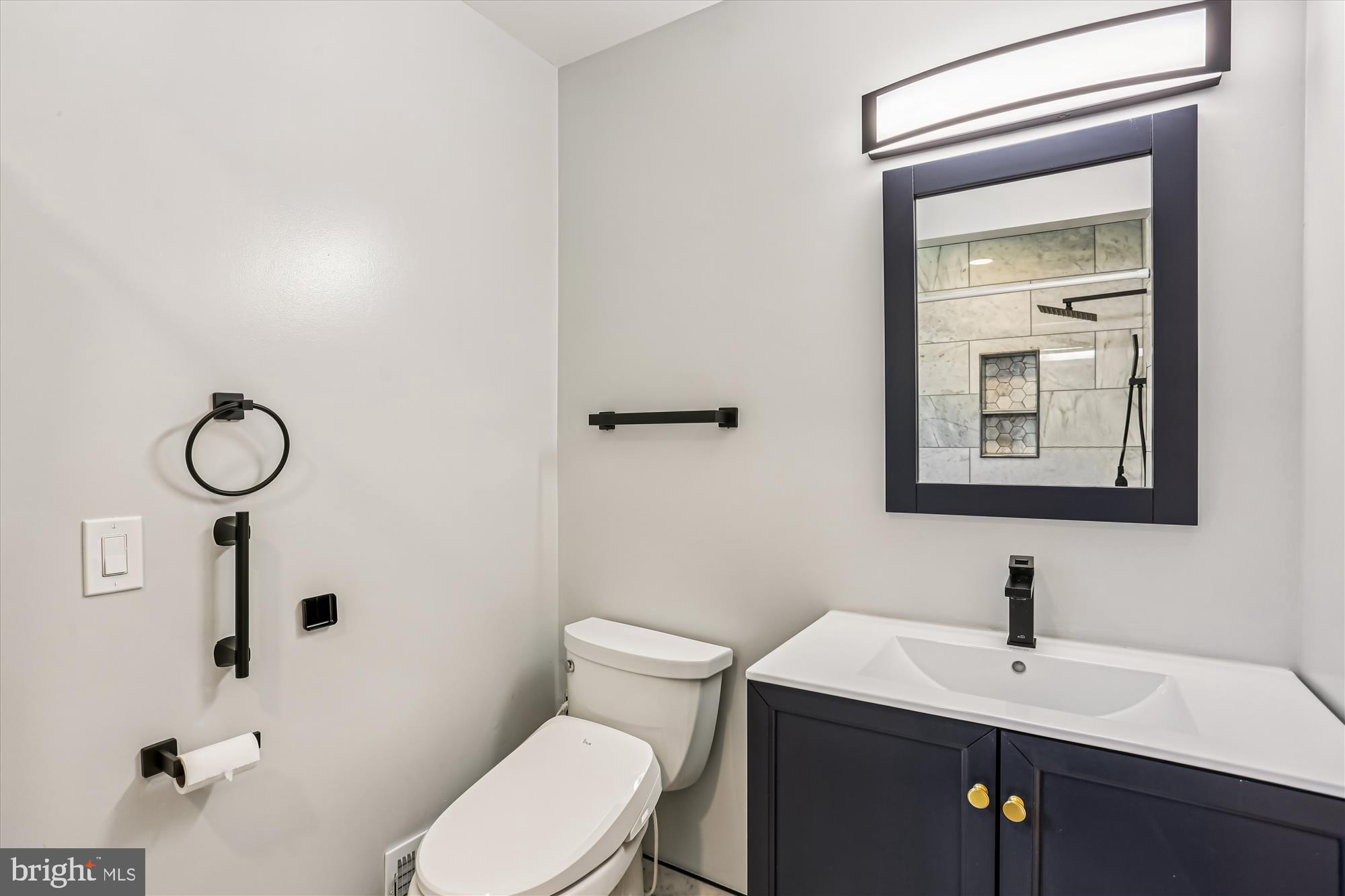 9017 Falls Chapel Way Potomac, MD 20854 - Photo 31 of 70 a bathroom with a toilet a sink and mirror