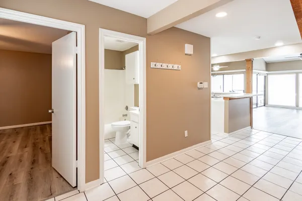 a view of a bathroom with a bathroom