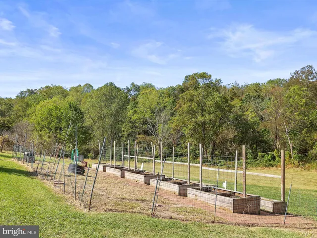 a yard with yellow house and green space