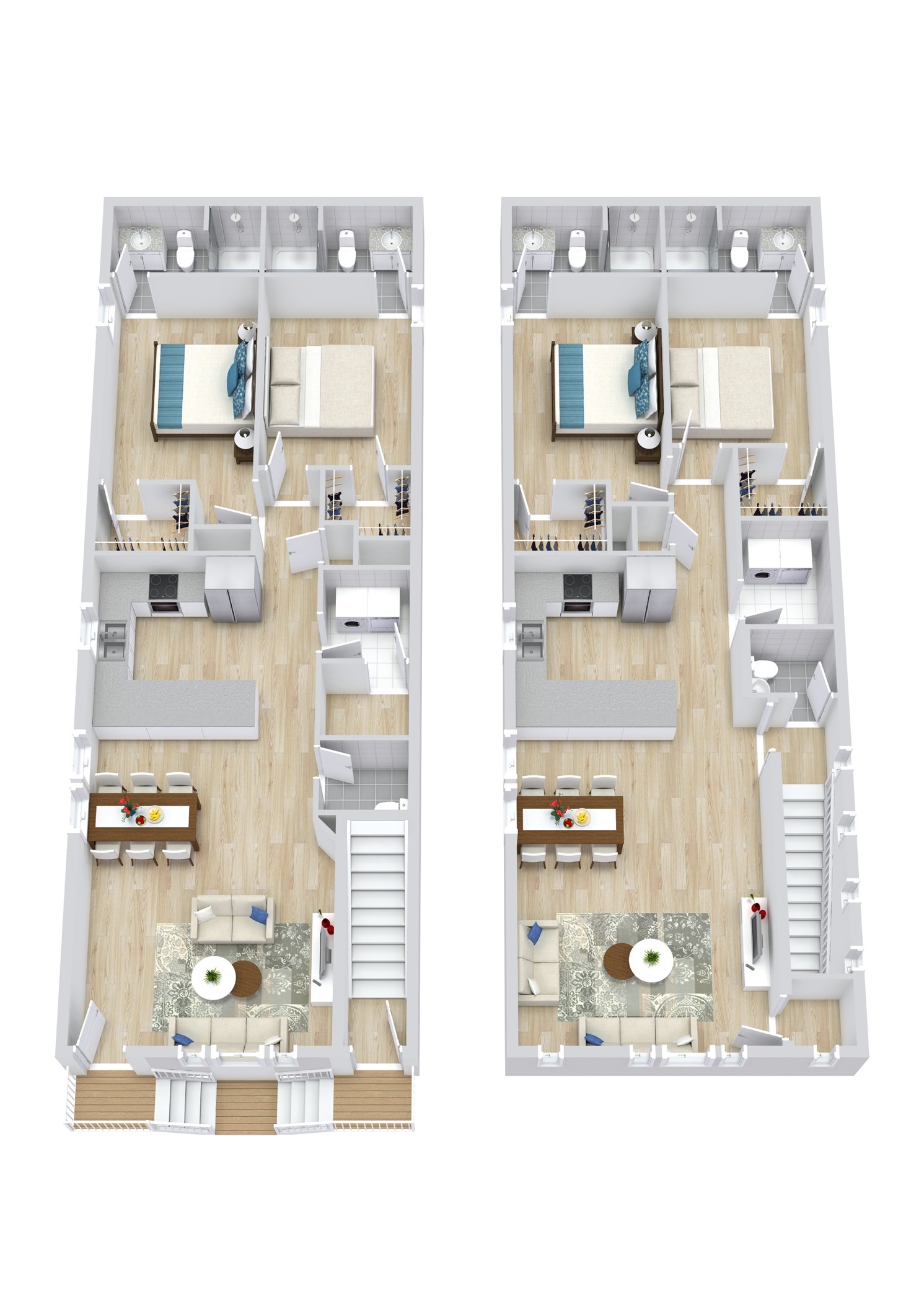 3312 Bacchus Street, Unit A Houston, TX 77022 - Photo 23 of 23 3D Floorplan. Unit A is on the left.