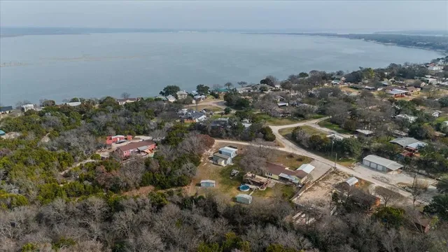 a view of a lake with a city