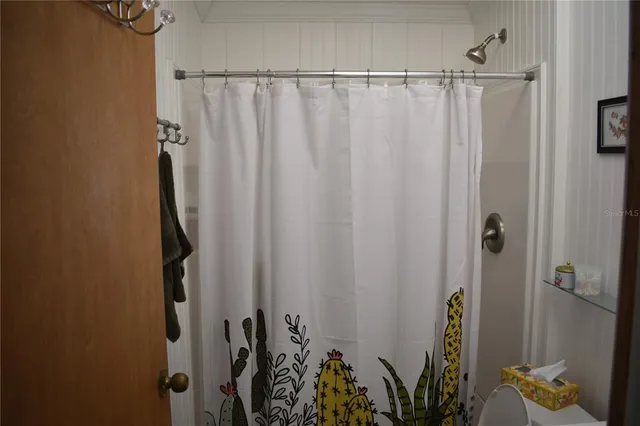 a close view of a shower curtain