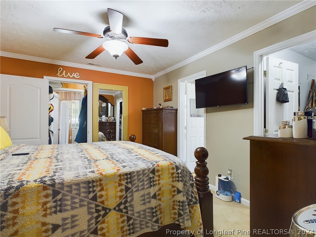 6948 Rockfish Road Raeford, NC 28376 - Photo 15 of 39 a bedroom with a bed and a flat screen tv