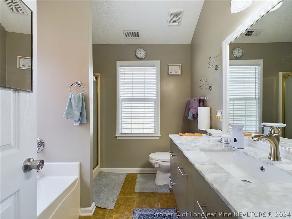 6948 Rockfish Road Raeford, NC 28376 - Photo 21 of 39 a bathroom with a granite countertop sink and a mirror
