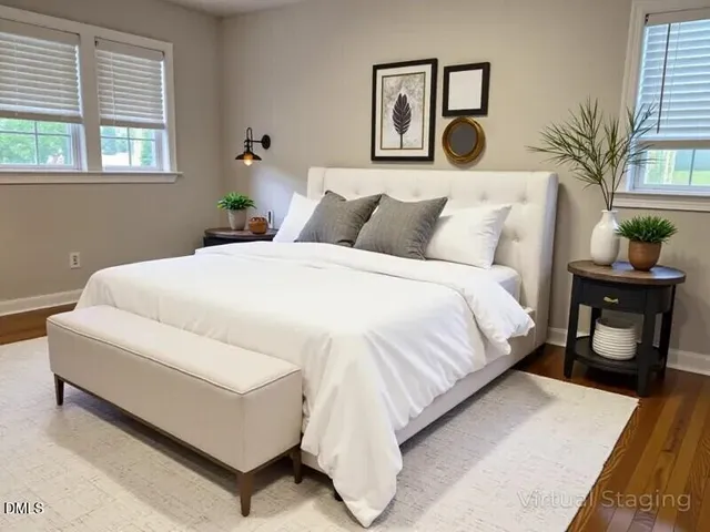 a bedroom with a bed and window