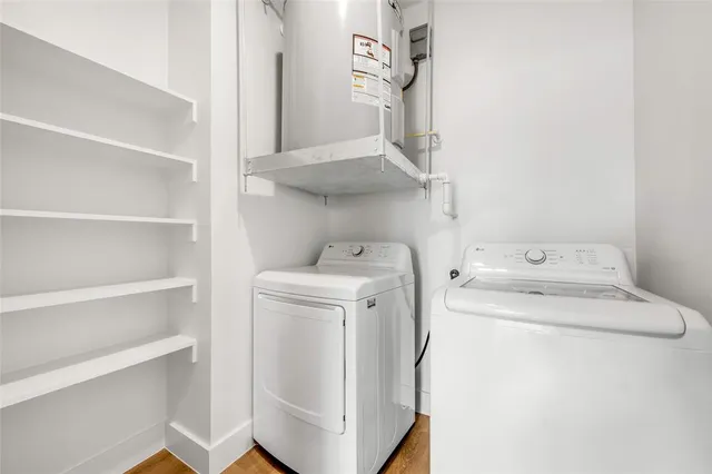 a utility room with dryer and washer