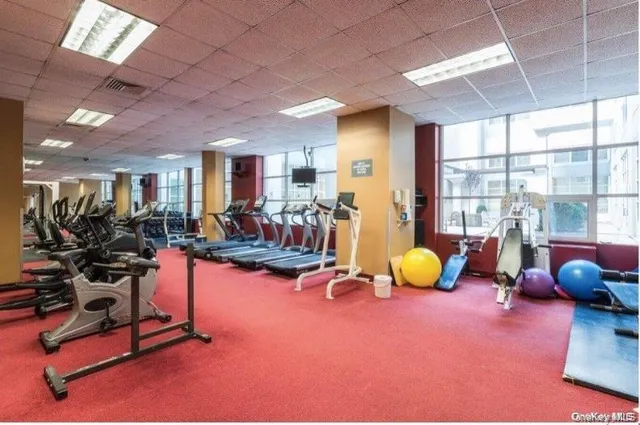 a view of a room with gym equipment