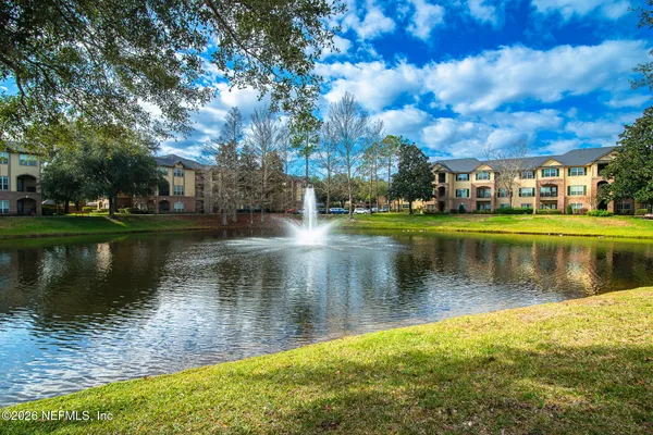 a view of a lake with houses