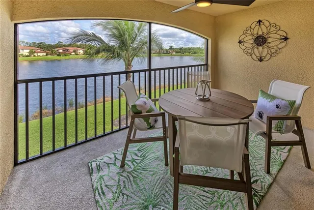a view of a chairs and table in patio
