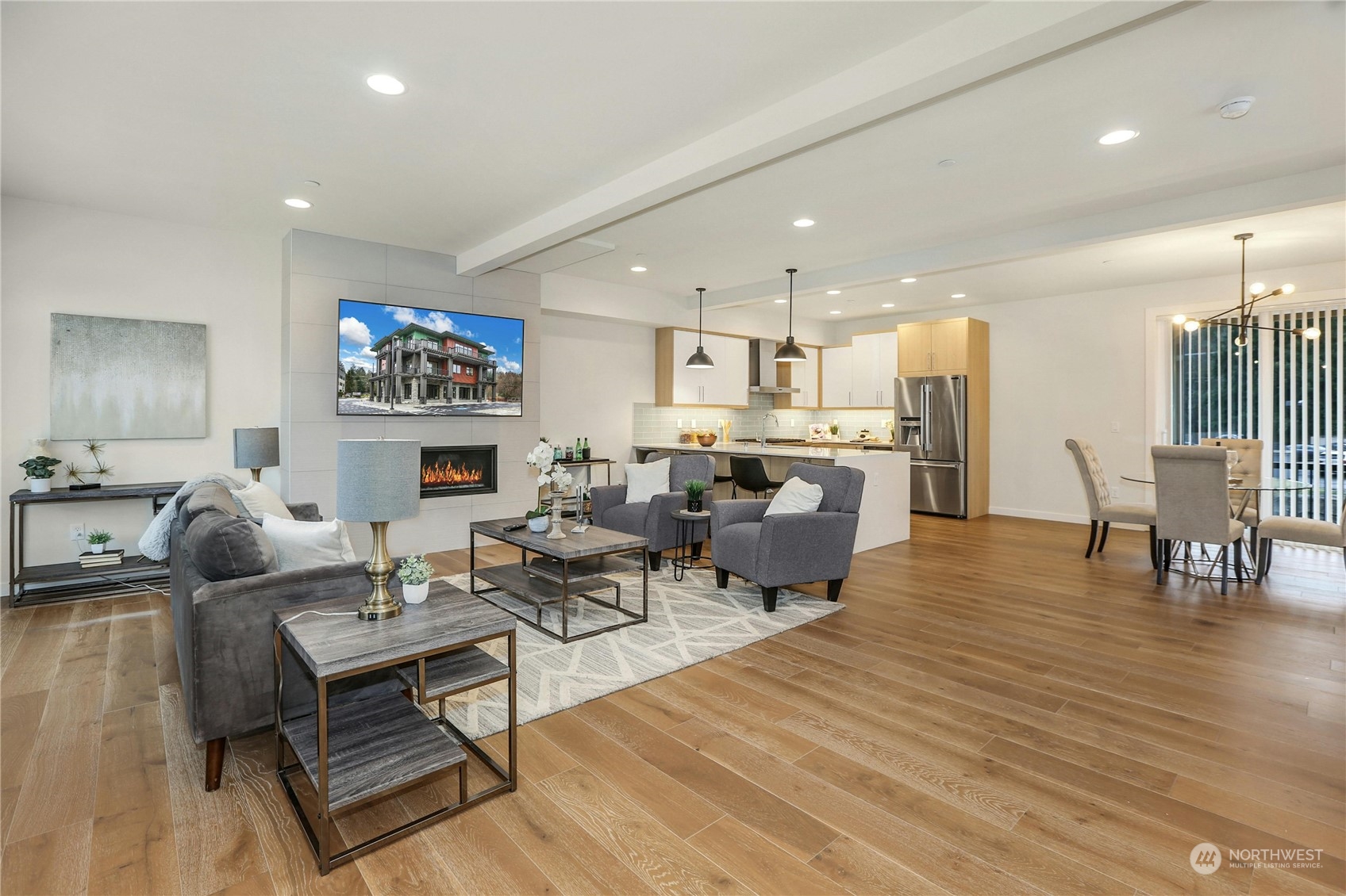 14493 Cedar Grove Road Southeast, Unit D101 Issaquah, WA 98027 - Photo 5 of 22 a living room with fireplace furniture and a flat screen tv