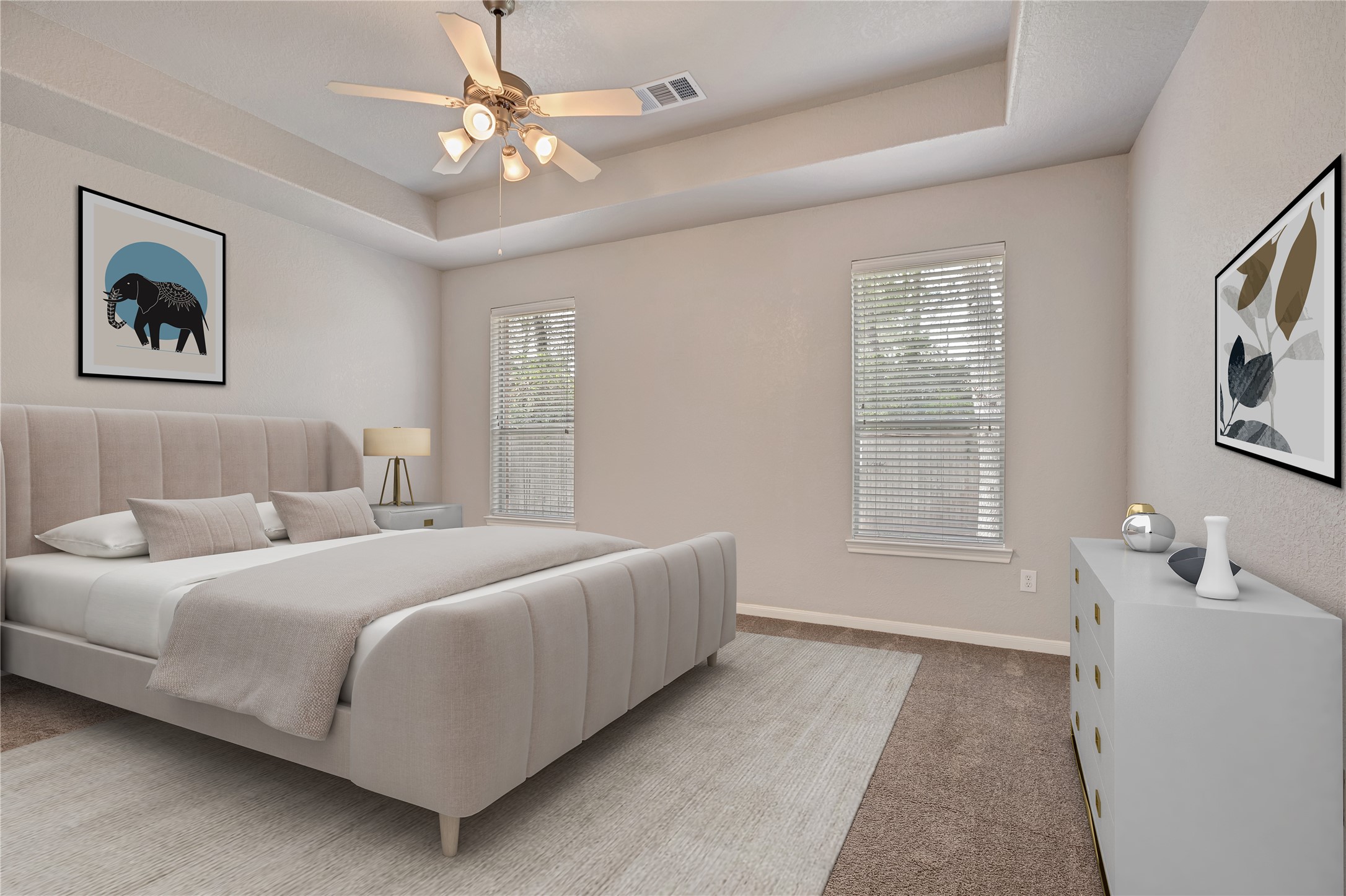 27 Planchard Court Spring, TX 77382 - Photo 6 of 16 a bedroom with a bed and a chandelier