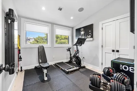a view of a room with gym equipment