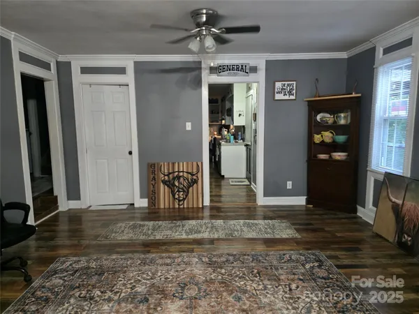 a view of a hallway with a couch