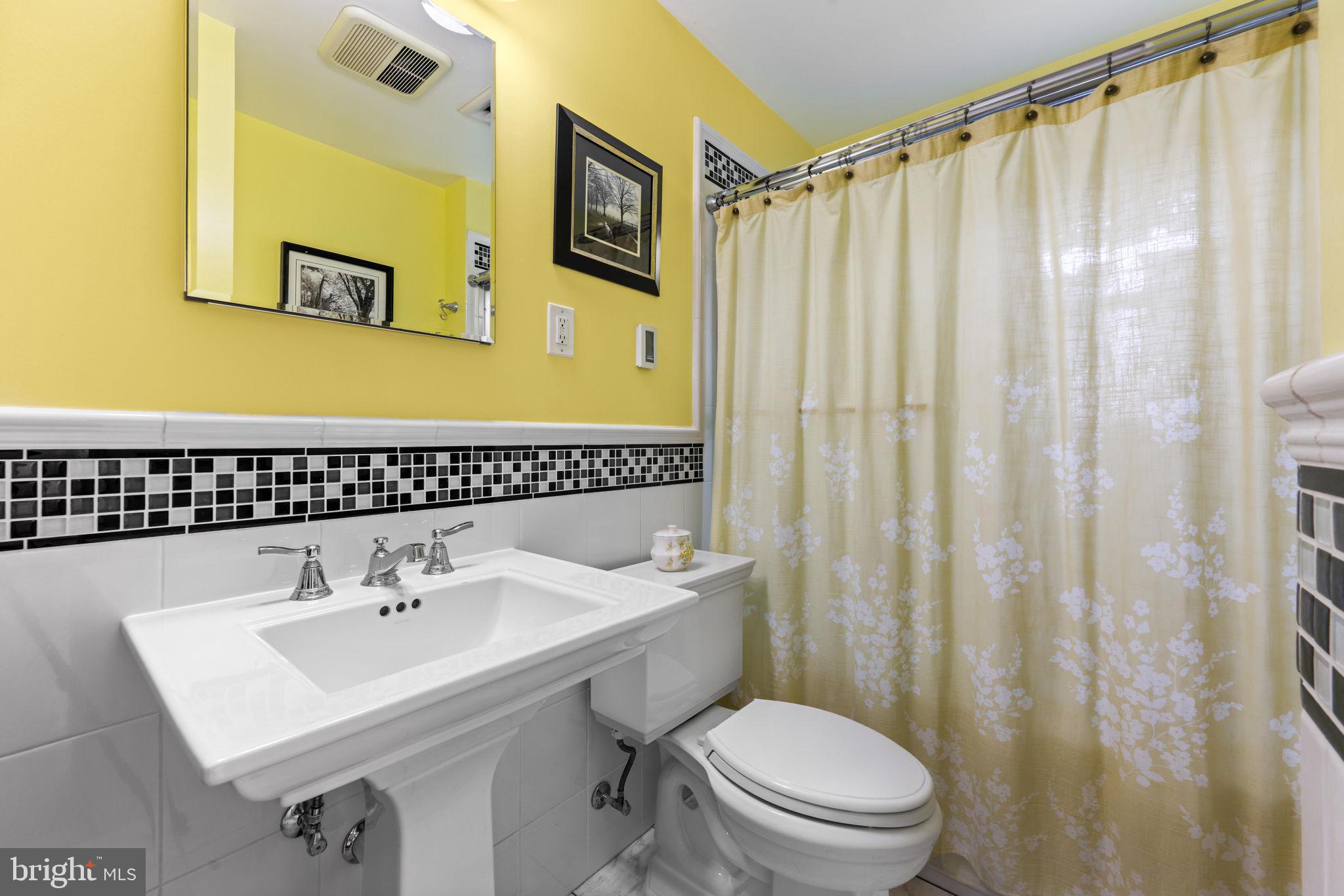 2902 Ritchie Avenue Baltimore, MD 21219 - Photo 29 of 43 a bathroom with a sink a mirror a toilet and shower curtain