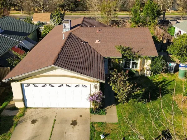 an aerial view of a house