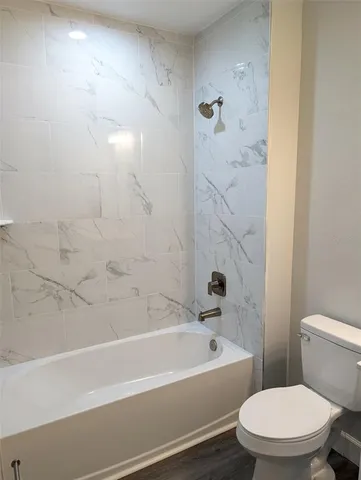 a bathroom with a toilet and a bathtub