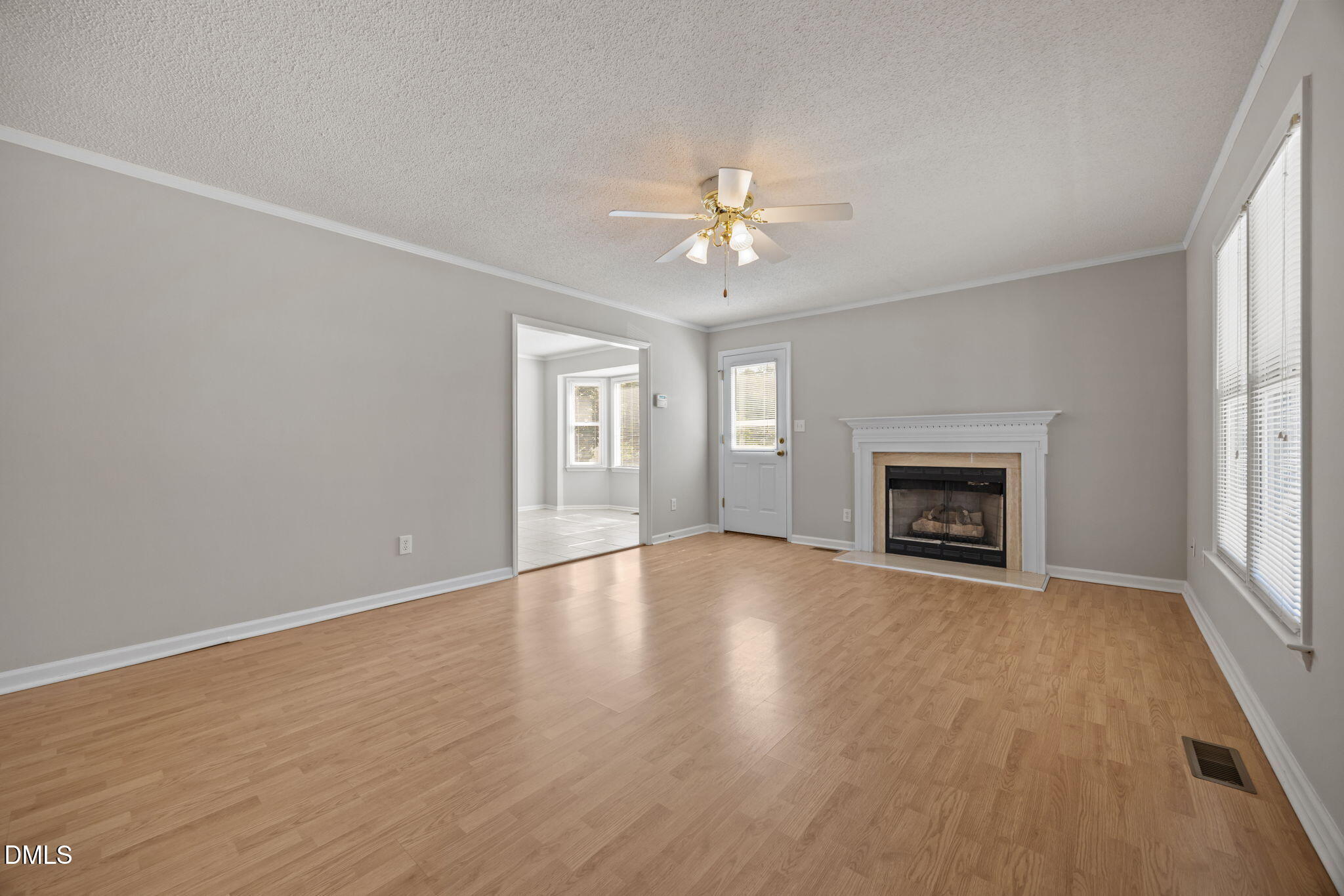 40 Circle Tree Lane Angier, NC 27501 - Photo 5 of 39 an empty room with windows fireplace and wooden floor
