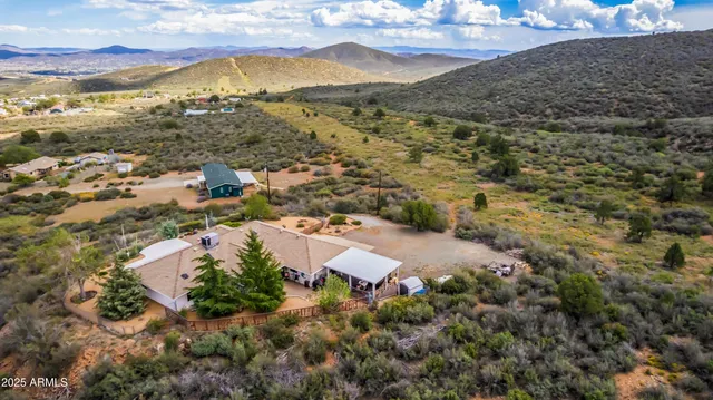 an aerial view of residential house and green space