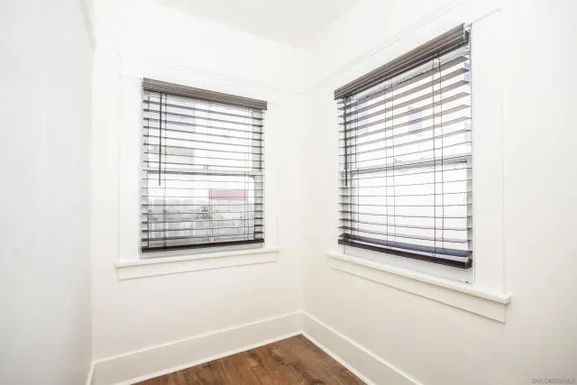 a view of a room that has a window in it