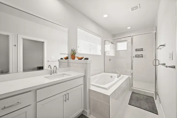 a bathroom with a tub a sink and a shower