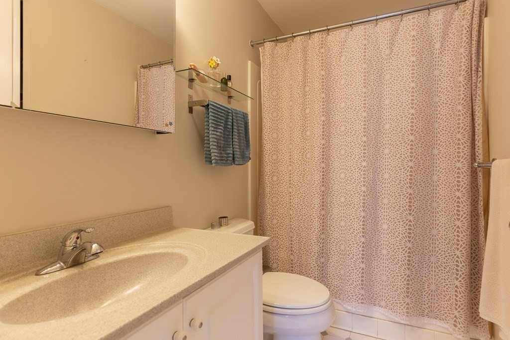 4 Charlesgate East, Unit 107 Boston, MA 02215 - Photo 8 of 12 a bathroom with a sink a toilet and shower curtain
