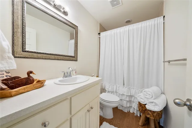 a bathroom with a sink a toilet and mirror