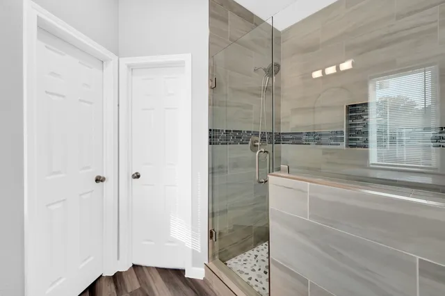 a bathroom with a shower