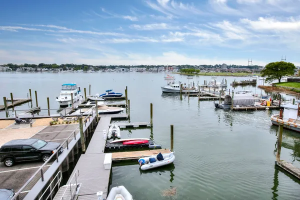 a view of a lake with boats