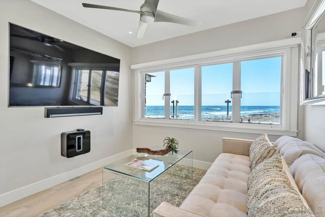 274 Coast Boulevard La Jolla, CA 92037 - Photo 36 of 64 a living room with furniture and a floor to ceiling window