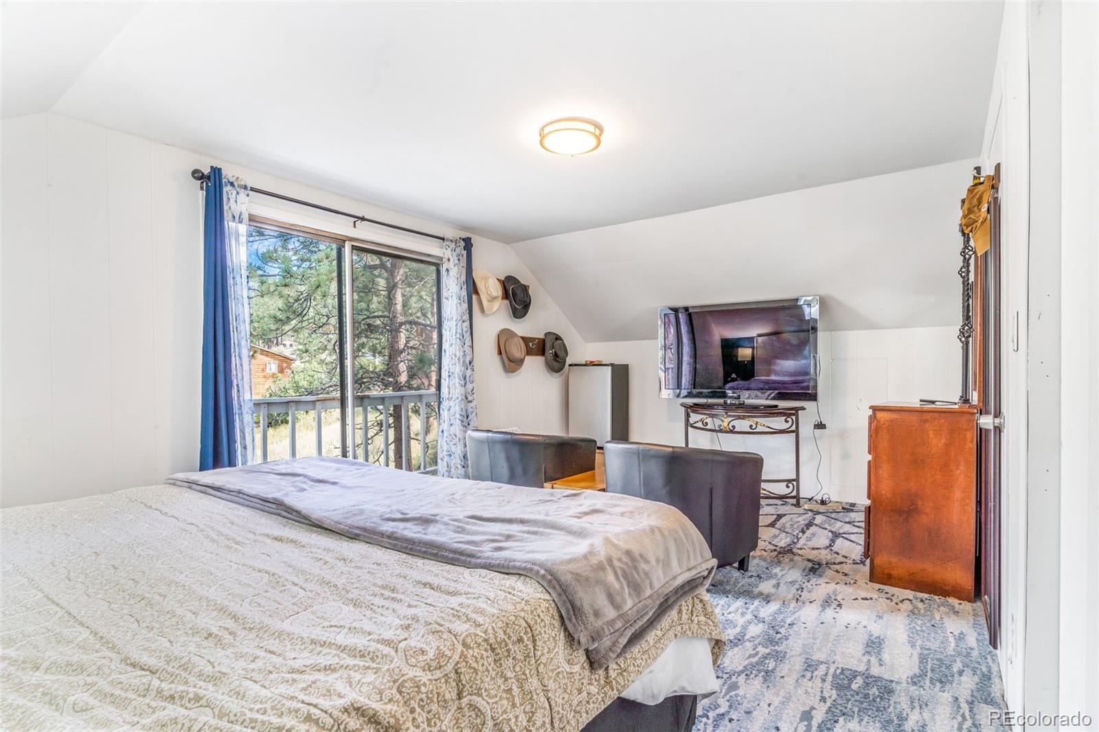 145 Bailey Drive Bailey, CO 80421 - Photo 17 of 21 a bedroom with a large bed and a flat screen tv