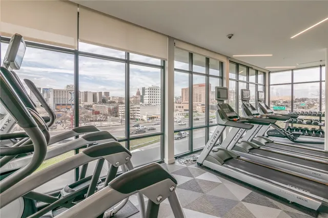 a view of a room with gym equipment