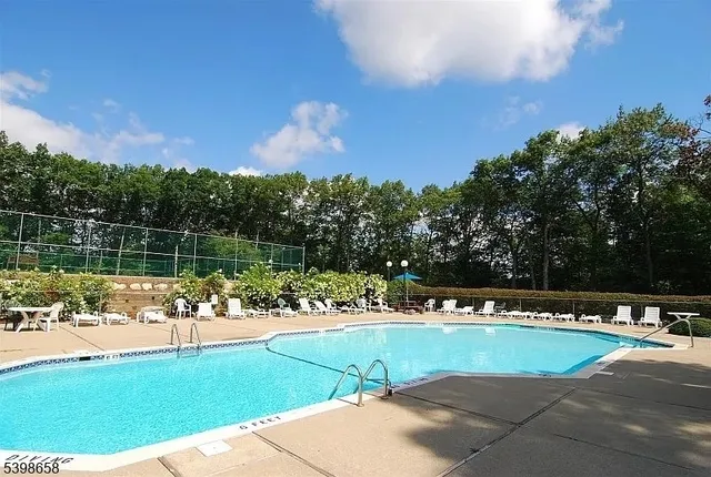 a view of a swimming pool with a yard