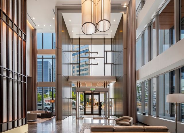 a dining room with furniture