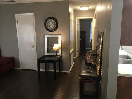 a view of dining room with wooden floor