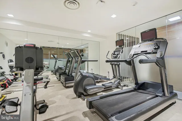 a view of a room with gym equipment