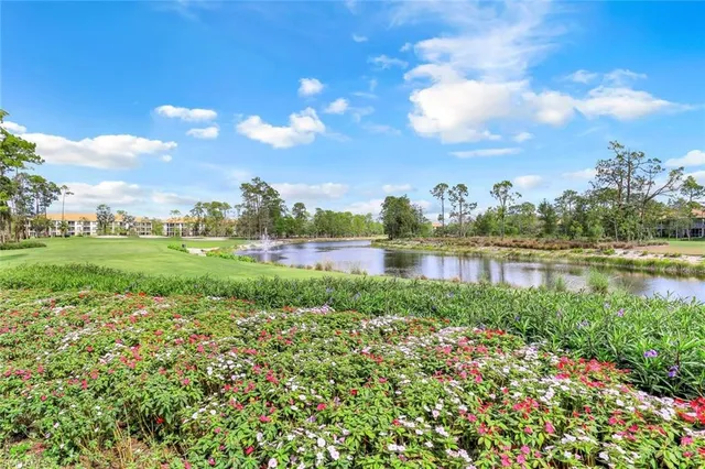 a view of a lake with houses in the back
