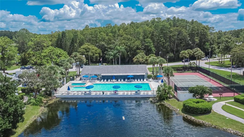 1225 Pine Ridge Circle West, Unit A2 Tarpon Springs, FL 34688 - Photo 55 of 59 an aerial view of a house garden and swimming pool