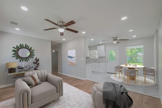 a living room with furniture