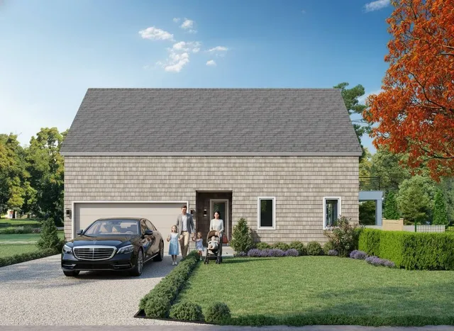 a car parked in front of a house