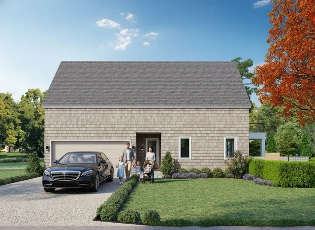 a car parked in front of a house