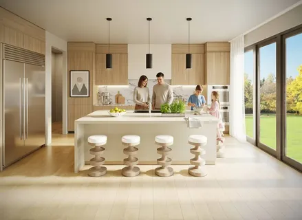 a kitchen with kitchen island granite countertop lots of counter top space