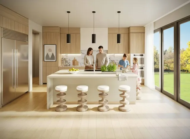 a kitchen with kitchen island granite countertop lots of counter top space