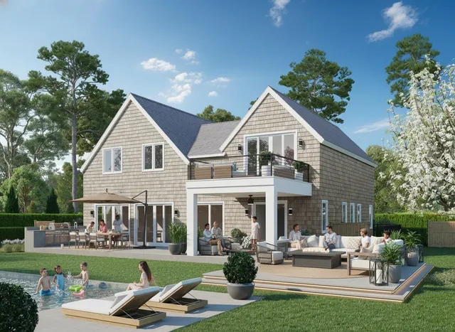 a view of a house with a yard porch and furniture