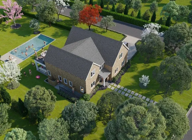 an aerial view of a house