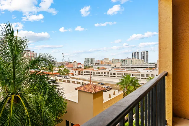 a view of a balcony with city view
