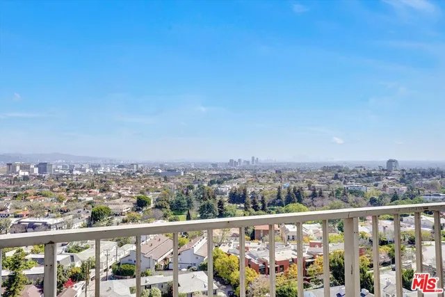 a view of a city skyline from a balcony