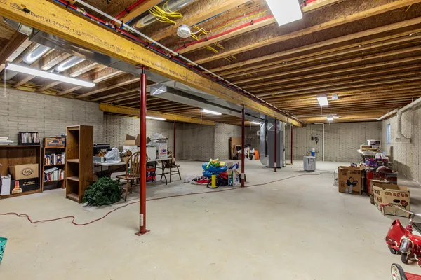 a view of a storage room with gym equipment