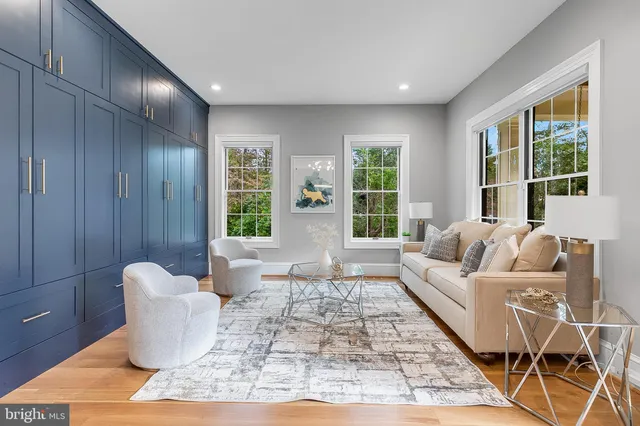 a living room with furniture rug and window