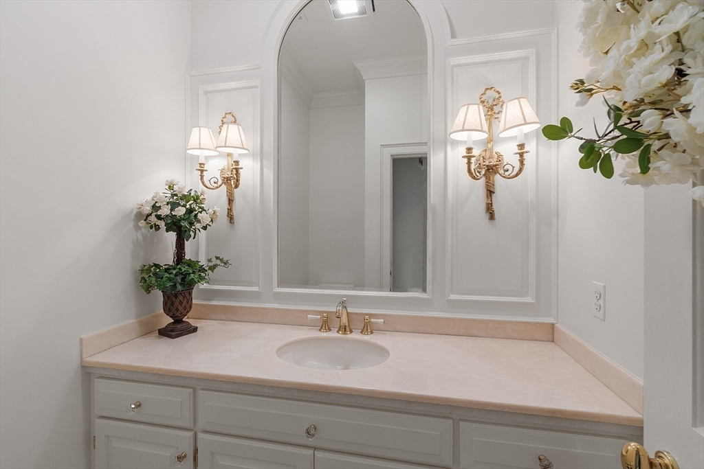 40 Grandview Road Chelmsford, MA 01824 - Photo 22 of 42 a bathroom with a sink a mirror and a potted plant