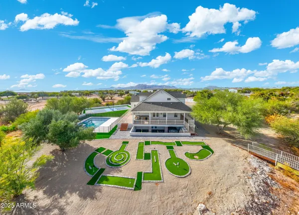 an aerial view of a house